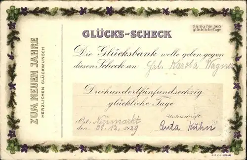 Neujahr Gluecksscheck / Greetings /