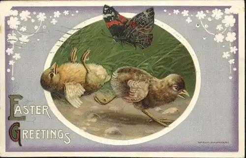Ostern Easter Paques Kueken Schmetterling Easter Greetings / Greetings /