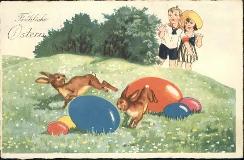 Ostern Easter Paques Osterhasen Ostereier Kinder / Greetings /