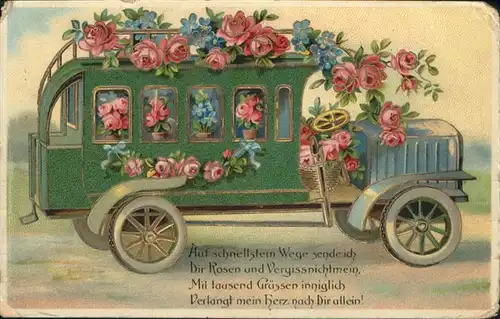 Blumen Vergissmeinnicht Rosen Wagen / Pflanzen /