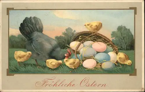 Ostern Easter Paques Kueken Gefluegel Ostereier / Greetings /