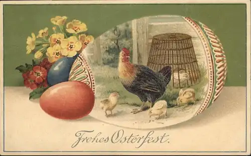 Ostern Easter Paques Gefluegel Kueken Ostereier / Greetings /