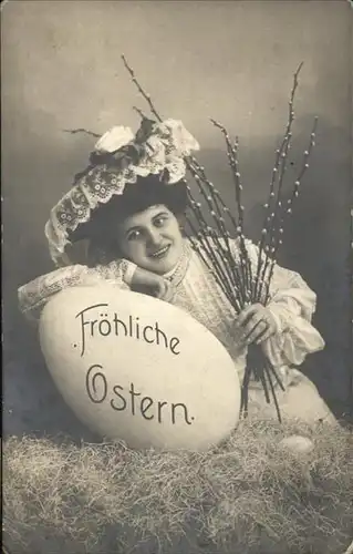 Ostern Easter Paques Osterei Frau Hutmode / Greetings /