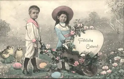 Ostern Easter Paques Kinder Hutmode Karren Kueken / Greetings /