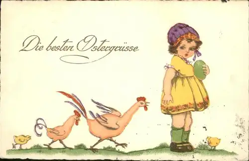 Ostern Easter Paques Kueken Kind Maedchen Gefluegel / Greetings /