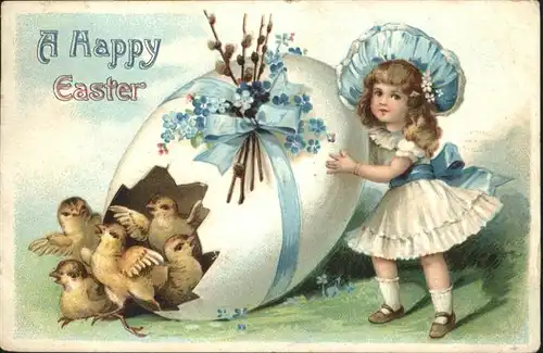 Ostern Easter Paques Kueken Kind Maedchen Osterei / Greetings /