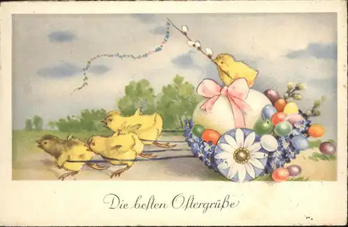 Ostern Easter Paques Vermenschlicht Kueken Kutsche / Greetings /