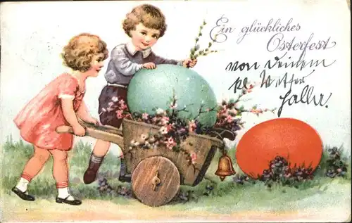 Ostern Easter Paques Kinder Karren Ostereier / Greetings /