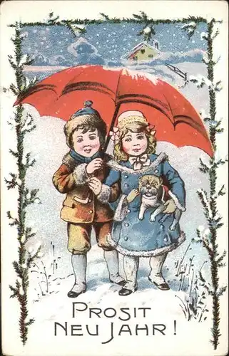 Neujahr Kinder Schirm Hund / Greetings /