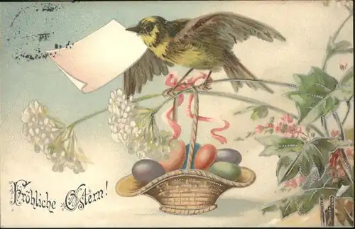 Ostern Easter Paques Vogel Korb Ostereier / Greetings /