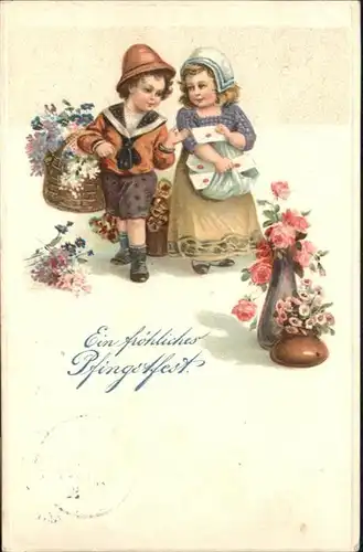 Pfingsten Pentecost Pentecote Kinder Blumen Tracht / Greetings /