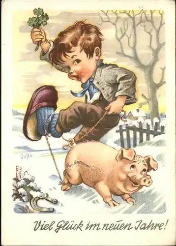 Neujahr Schwein Kind Junge  / Greetings /