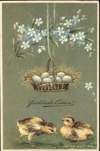 Ostern Easter Paques Kueken Eier Korb / Greetings /