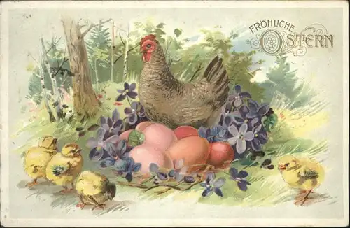 Ostern Easter Paques Gefluegel Kueken Huhn Eier / Greetings /