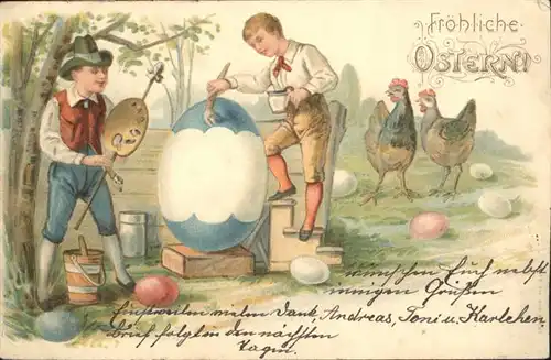 Ostern Easter Paques Kinder Jungen Malen Ostereier Gefluegel / Greetings /