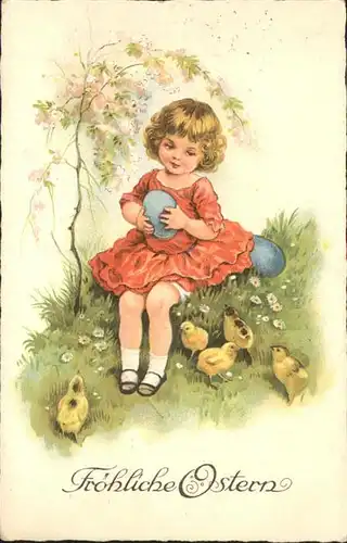 Ostern Easter Paques Maedchen Kind Kueken  / Greetings /
