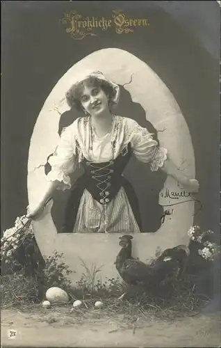 Ostern Easter Paques Frau Tracht Ei / Greetings /