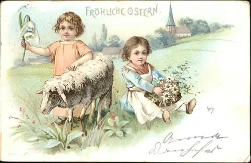 Ostern Easter Paques Kinder Maedchen Schaf  / Greetings /