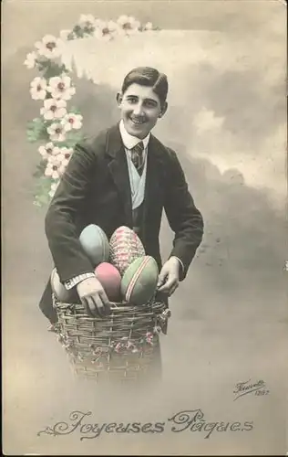 Ostern Easter Paques Mann Eier Korb / Greetings /
