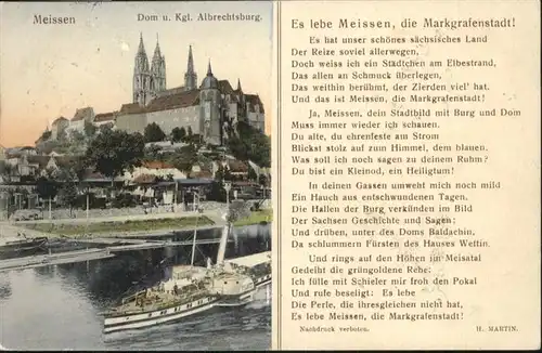 Dampfer Seitenrad Meissen Dom Albrechtsburg Gedicht H. Martin / Schiffe /