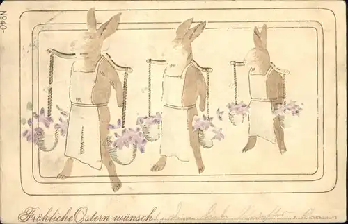 Ostern Easter Paques Hasen vermenschlicht Blumentraeger / Greetings /