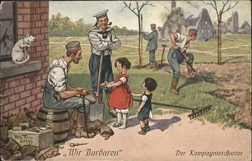 Thiele Arthur Barbaren Kompagnieschuster Kinder Pfeife / Kuenstlerkarte /