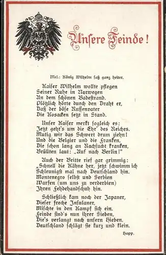 Liederkarte Unsere Feinde Wappen Hopp Schwarz-Weiss-Rot / Musik /