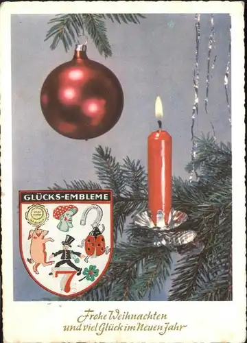 Weihnachten Kerze Gluecksembleme Neujahr / Greetings /