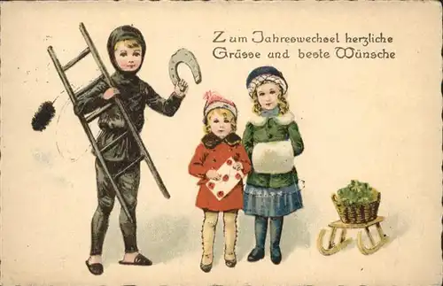 Schornsteinfeger Neujahr Kinder Schlitten