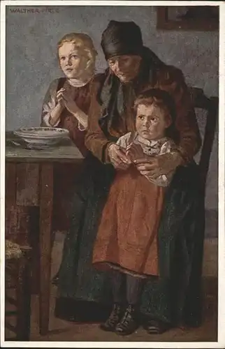 Kuenstlerkarte Walther Firle Kinder beten Tischgebet