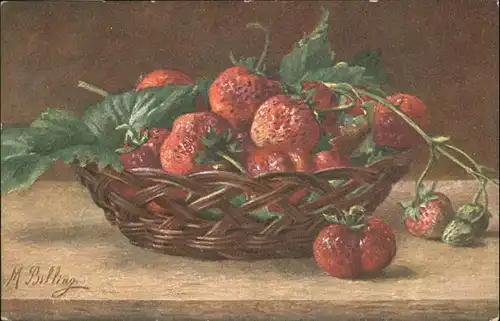 Stillleben Kuenstler M. Billing Erdbeeren