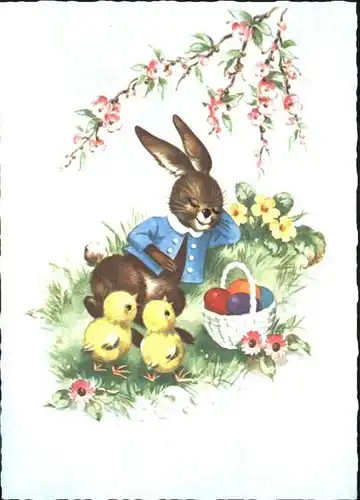 Ostern Easter Paques Hase Kueken vermenschlicht / Greetings /