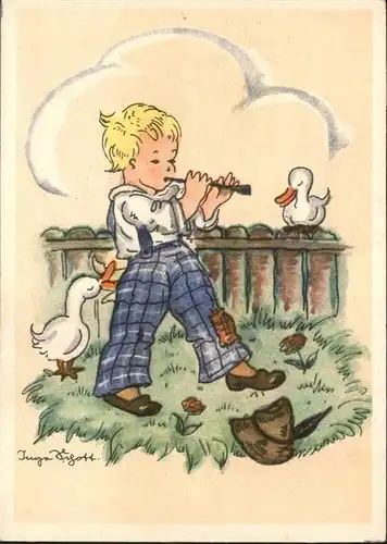 Instrumente Floete Enten vermenschlicht Junge Kind