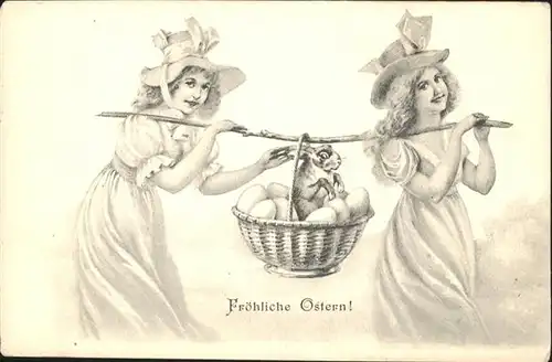 Ostern Easter Paques Frauen Korb Eier Hase / Greetings /