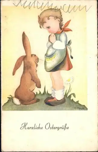 Ostern Easter Paques Hase Kind Maedchen / Greetings /