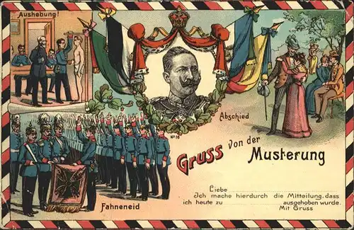 Musterung Wilhelm II Fahneneid Abschied Schwarz-Weiss-Rot