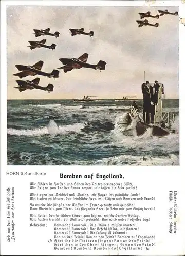 Propaganda WK2 Bomben auf England Horn s Kunstkarte Lied Kat. WK2