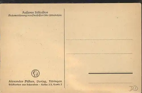 Ubbelohde Otto Schlosstor Tuebingen Federzeichnung Kat. Kuenstlerkarte