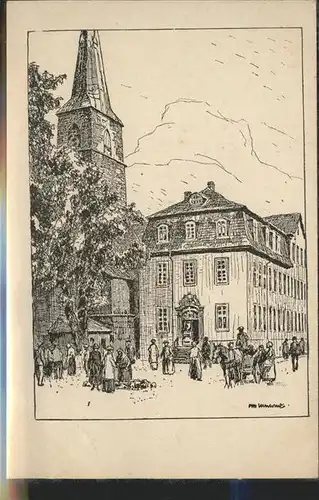 Ubbelohde Otto Hameln Rathaus Marktkirche  Kat. Kuenstlerkarte