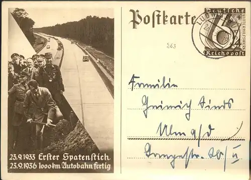 Hitler Adolf Erster Spatenstich Autobahn  Kat. Politik