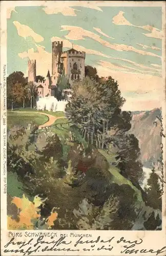 Diemer Zeno Litho Burg Schwaneck Muenchen Nr. 2860 Kat. Kuenstlerkarte