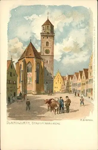 Kraemer F. Donauwoerth Stadtpfarrkirche Nr. 1821 Kat. Kuenstlerlitho