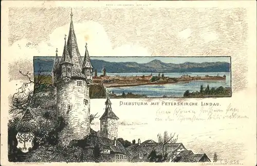 Biese Carl Karl Lindau Diebsturm mit Peterskirche Kat. Kuenstlerlitho