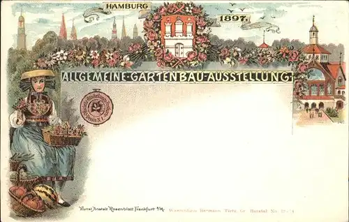 Ausstellung Gartenbau Hamburg 1897 Tracht Kunstanstalt Rosenblatt Frankfurt  / Expositions /
