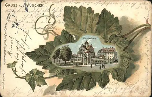 Buchenblattkarte Muenchen Kuenstlerhaus / Litho-Rahmenkarte /