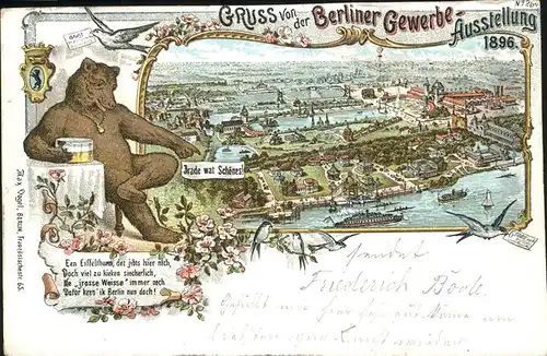 Ausstellung Gewerbe Berlin 1896 Baer Gedicht  / Expositions /