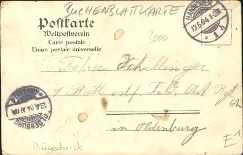 Buchenblattkarte Hannover Technische Hochschule / Litho-Rahmenkarte /