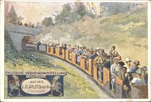 Liliputbahn Verkehrsausstellung Muenchen Kuenstlerkarte  Kat. Eisenbahn