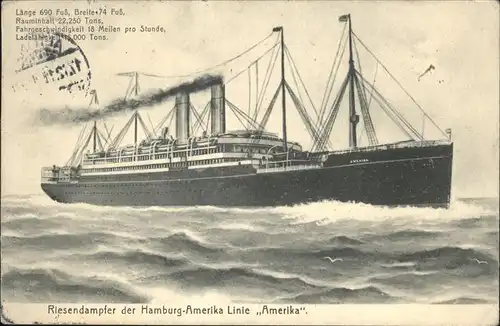 Schiffe Riesendampfer Hamburg Amerika Linie Amerika