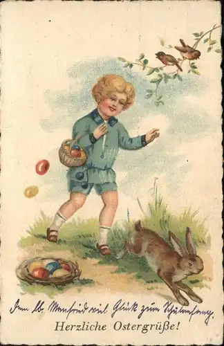 Ostern Easter Paques Vogel Hase Hind Ostereier / Greetings /